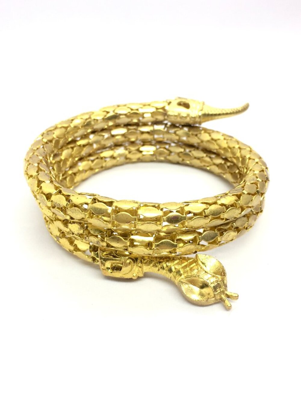 VINTAGE SNAKE BRACELET Gold Tone Mesh Coil Egyptian Revival Serpent 8"